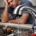 Leaking kitchen faucet after failed installation, professional faucet repair by Prestige Plumbing in Weatherford, TX